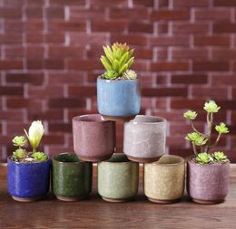 Ice Cracked Mini Ceramic Flower Pot Colourful Cute Flowerpot For Desktop Decoration Meaty Potted Plants SN393