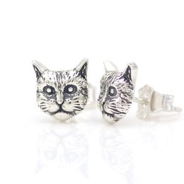 Retro classic S925 sterling silver cat head earrings men and women trend hip-hop Jewellery earrings gift