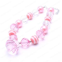 Newest Baby Pink Colour Girl Kid Chunky Necklace Fashion Toddler Kids Bubblegum Chunky Bead Necklace Children Jewellery