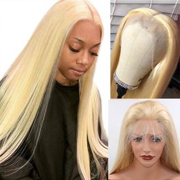 Peruca frontal de renda 360 #613 Blonde Human Hair Lace Wigs com linha de linha de cabelo grossa pré-coberta de 180% de perucas de renda de densidade