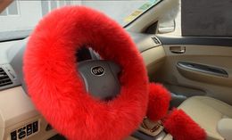 3pcs Set Soft Plush Car Wool Steering Wheel Cover Furry Fluffy Winter Long Plushes Warm Cars Accessory Interior Accessories236f