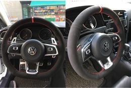 Black Genuine Leather Suede Steering Wheel Covers for 2015-2019 VW Jetta GLI Golf R Golf 7 MK7 Golf GTI Accessories284k