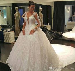 2019 Princess Sheer Long Sleeves Wedding Dress Ball Gown Lace Appliques Church Formal Bride Bridal Gown Plus Size Custom Made