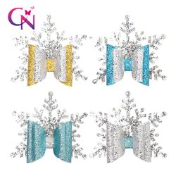 CN Glitter Christmas Hair Clips For Girls Kids Handmade Double Layer Silver Snowflake Hairpins Party Xmas Hair Accessories RRA1944