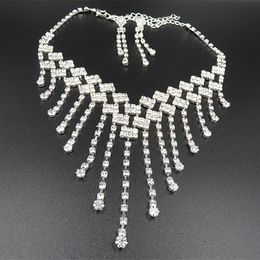 Fashion Accessories E&A Bridal Jewelry Set Temperament Rhinestone Pierced Earrings Necklace Two-piece Wedding Dress Accessories206U