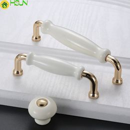 2pcs White Ceramic Door Handles European Elegant Furniture Drawer Pulls Bedroom Cabinet