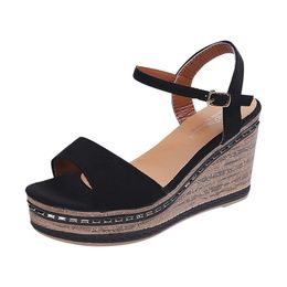 Hot Sale-Toe Colour Matching Suede Wedge Shoes Sexy Lady Mixed Colours Buckle Strap shoe May 16 LY191202