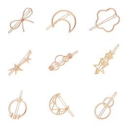 Hair Clips Pins Cross-Border Supply Hair Accessories Hollow Temperament All-match Triangle round Moon Variety Geometric Metal Hairpin Hairpi