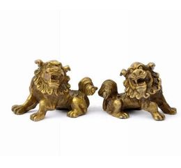 Feng Shui lucky Exorcise evil spirits Fuzhou copper Bronze Lion lucky feng shui ornaments of bronze Home Decor [a pair]