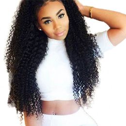 Mongolian Lace Front Wigs with Baby Hair Natural Color Kinky Curly Remy Human Hair Wig Bleached Knots