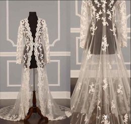 Solovedress New Elegant Long Lace Appliques Wedding Jacket long sleeves Handmade Bridal Shawls Cape Sheer Coat Wedding Accessories