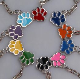 20pcs Fashion New Jewellery Glaze Enamel Dog Paw Prints Antique Silver Keychain Keyring Keyfob Purse Messenger Bag Backpack Key Ring