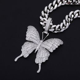 High Quality Hip Hop Necklace Gold Plated Bling CZ Butterfly Pendant Necklace for Men Jewellery Gift
