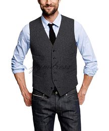 Cheap Royal Blue Tweed Vest Wool Herringbone Groom Vests Men's Suit Vests Slim Fit Mens Wedding Waistcoat Formal Party Vests 098