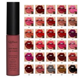 Qibest 34 colors Lips Beauty Makup Pigment Waterproof Lipgloss Long Lasting Black Velvet Matte Nude Lipstick Red Lip Gloss Lot