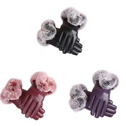 Fashion-Fur Faux Outdoor Pom Street Hand Temperature Maximum Dry Gloves Hang Casual 40C Pom Casual Women Winter Wash Touchscreen