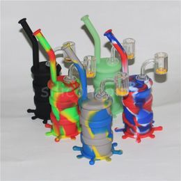 8 26inches silicone oil dab rigs 14 4mm joint Colourful silicone barrel rigs 4mm male quartz nails bangers silicone smoking hand pipes