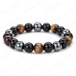 Natural Stone Tiger Eye Stone Beads Men Hematite Jewellery healing Bracelet 3 Types Energy Balance Bracelet