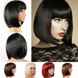 Size: adjustable synthetic wigs Select Colour and style Lady Girl Bob Wig Women's Short Straight Bangs Full Hair Wigs Cosplay Party