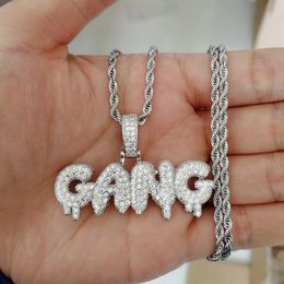 Wholesale-Men CZ GANG Pendant Iced Out Cubic Zircon Necklace Hip Hop gift Jewellery bling bling CN072