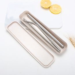 304 Stainless Steel Straw Set Bend Straight Juice Straws Natural Colour Metal Straw 21.5mm Bubble Tea Straws with Straw Cleaner