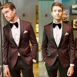 Burgundy Groom Wedding Tuxedos Shawl Lapel Groomsmen Mens Suits Excellent Man Jacket Blazer 2 Piece(Jacket+Pants)