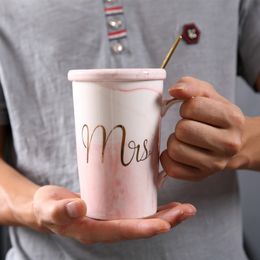 Luxury Marble Pattern Ceramic Mugs Gold Plating MRS MR Couple Lover Gift Morning Mug Milk Coffee Tea Breakfast Creative Cup