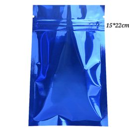 15*22cm (5.90*8.66inch) Blue Resealable Mylar Zip Lock Packing bags Flat Bottom Zipper Package Bag for Snacks Dry Food Pouches with Tear Notch