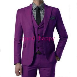 Brand New Groom Tuxedos Purple Man Wedding Tuxedos Peak Lapel Slim Fit Men Jacket Blazer Popular 3 Piece Suit(Jacket+Pants+Tie+Vest) 84