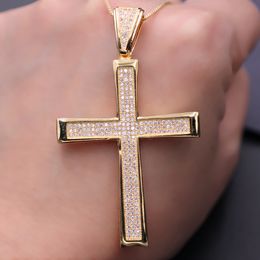 Big Cross pendant Necklace Full Paved Cubic Zirconia Stone Gold Color Chain Max Necklace Fashion Hip Hop Jewelry Female Current