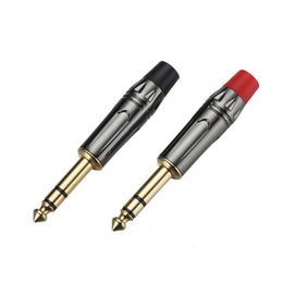 Freeshipping100PCS/50Pairs Jack6.35mm High quality Nickelplated Audio Male Plug Connector Mono Stereo Microphone TS/TRS Plug Black&Red Tail