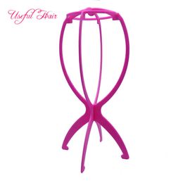 Pink Wig Stand Portable Folding Plastic Stable afro kinky curly human hair wig big size easy showing wigs stands accessories Details