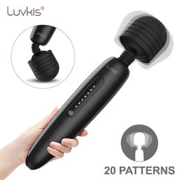 Luvkis Large AV Magic Wand Massager Mr.20 Vibrator Sex Toy For Women Powerful 20 Vibrat Mode Adult Product for Female USB Charge Y191218