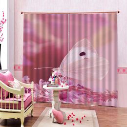 3d Living Room Curtain Delicate Pink Flowers Butterfly Decorative Interior Beautiful Blackout Curtains