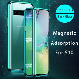 note 8 tempered glass Canada - Luxury Tempered Glass Flip Cover Case For Samsung Galaxy S10 E S9 S8 Plus Note 8 9 10 Pro Full Protective 360 Magnetic Phone Case