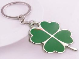 free shipping High Quality Green Leaf Keychain Fashion Creative Beautiful Four Leaf Clover Steel Lucky Key Chain Jewelry Keyring