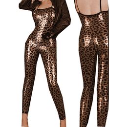 4 Colors Skinny Strapless Leopard Print Jumpsuit Women Spaghetti Strap Catsuit Sexy Backless Romper Night Party Cosplay Clubwear