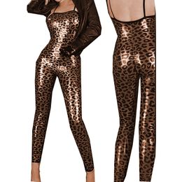 Mono ajustado sin tirantes con estampado de leopardo para mujer, traje de gato con tirantes finos, mono Sexy con espalda descubierta, ropa para fiesta nocturna, Cosplay, 4 colores