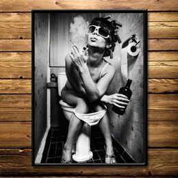 Modern Seksi Büyüleyici Kadın Güzellik Tuval Boyama Tuvalet Bar Ev Dekorasyon Sanat Poster Duvar Resimleri PUB Banyo Dekorasyon