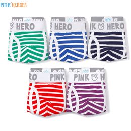 men pink panties UK - PINK HEROES 5PCS Comfortable Panties Men Sexy Striped Cotton Underwear Boxer Fringe Underpants Male Underpants