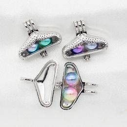 10pcs Silver Plated Clothes Hanger Oyster Pearl Cage Diffuser Cage Lockets Pendant Perfume Essential Oil Necklace Jewellery Charms