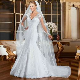 -V-Neck Lace Appliques Sereia Vestidos De Noiva Vintage 2020 Vestidos Noiva Personalizado Formal Slim Robe de Casamento Vintage Wedding Wear