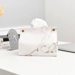 Marble Pattern Tissue Box Pu Leather Home Car Napkin Paper Container Paper Towel Napkin Case Pouch Home Decor