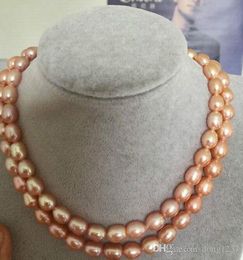 double strands 9-10mm south seas baroque gold pink necklace 18inch