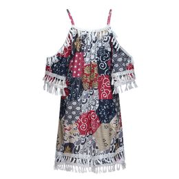Fashion-Women Sexy Off Shoulder Summer Dress Tassel Bohemia Printed Cocktail Party Beach Dresses Casual dresses women party vestido 2019
