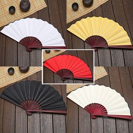 Large 33cm Folding Fan Black White Cloth Wooden Hand Fans DIY Craft Art Planting Ornaments Men's Outdoor Handfan lin4812