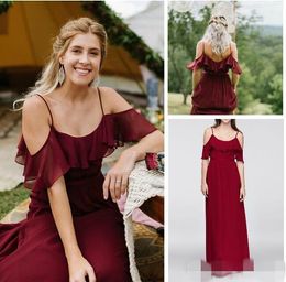Bridesmaid Dresses Bury Chiffon Off the Shoulder Spaghetti Straps Floor Length Beach Wedding Guest Party Maid of Honour Gown