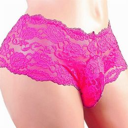 Wholesale-Mens Sexy Sissy Pouch Panties Lingerie Lace Floral Bikini Briefs Gay Girly Underwear