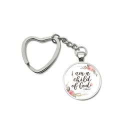 Language I Am a Child of God Quotes Heart Keychain Fashion Vintage Bible Verse Words Silver Key Gifts