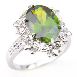 Luckyshine Newest Vintage Fashion Rings Green Olive Oval Natural Peridot Gems 925 Sterling Silver Plated Women Ring Jewelry